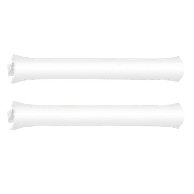 Two white inflatable bang bang sticks, featuring a simple cylindrical design, stacked vertically on a white background.