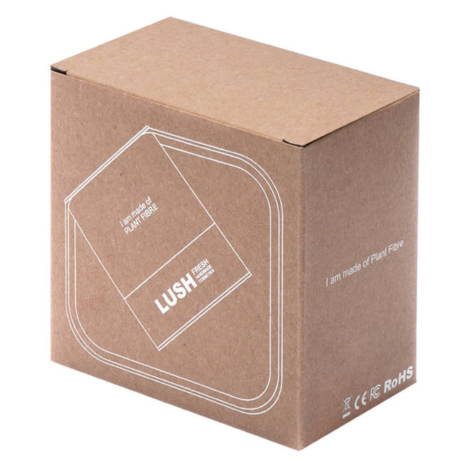 A brown cardboard box featuring a plant fibre design and a minimalist logo.