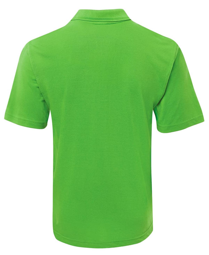 A green polo shirt featuring a collar and short sleeves. The back view displays a smooth, unembellished surface.