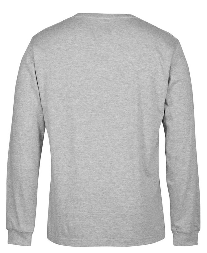 A grey long-sleeve T-shirt featuring a plain back design and standard fit. Has a logo on the label.