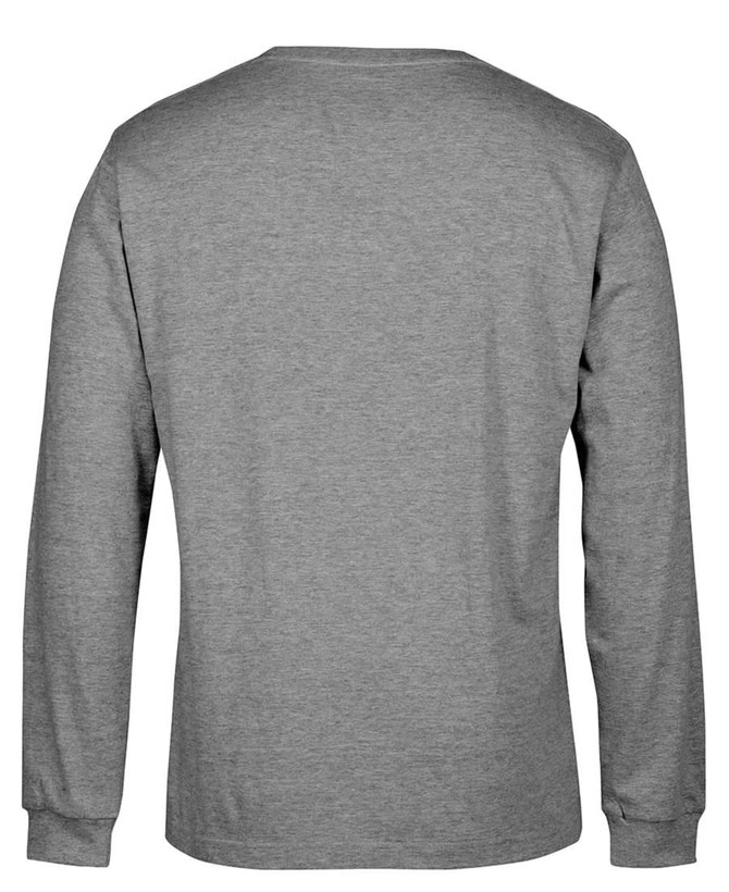A grey long-sleeved t-shirt with a plain back and no visible graphics or designs. It features a logo.