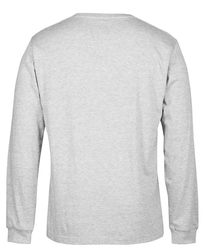 A grey long-sleeve T-shirt featuring a plain back and a subtle logo.