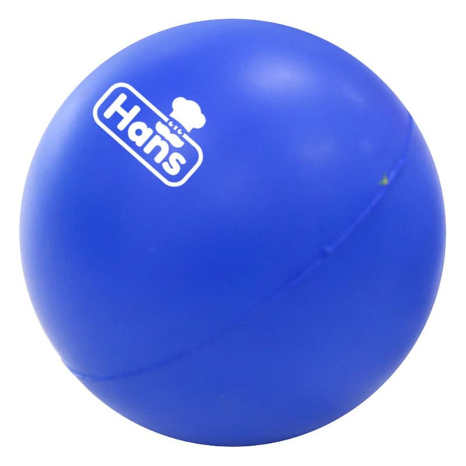 A blue massage ball with a logo, suitable for stress relief and relaxation.