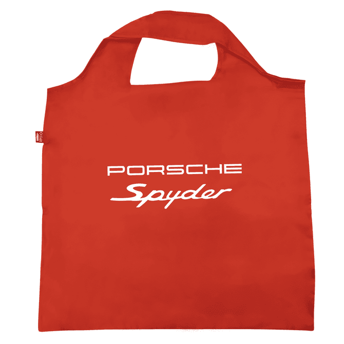 A red recycled PET bag with a single handle and a logo, prominently featuring the word "Spyder."