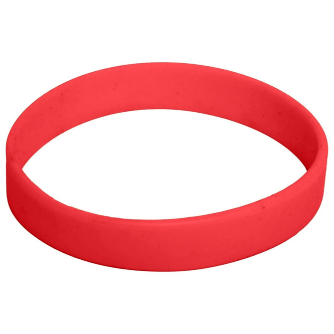 A red silicone wristband featuring a logo, designed for exhibitions and events.