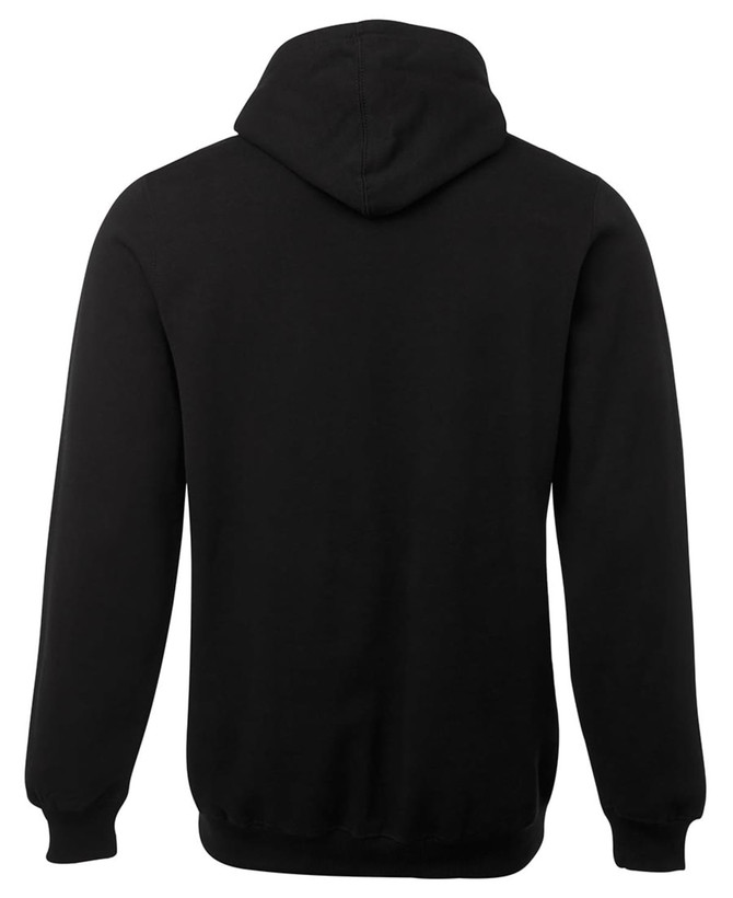 A black hoodie with a hood, featuring long sleeves and a plain design. Branding is present but not specified.