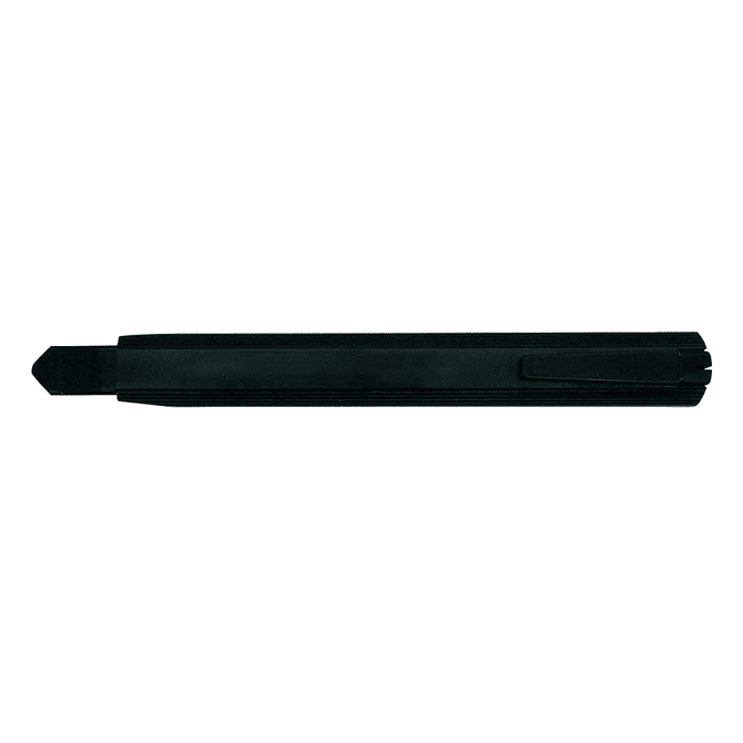 A black Slimline Retractable Box Cutter featuring a sleek design and a logo.