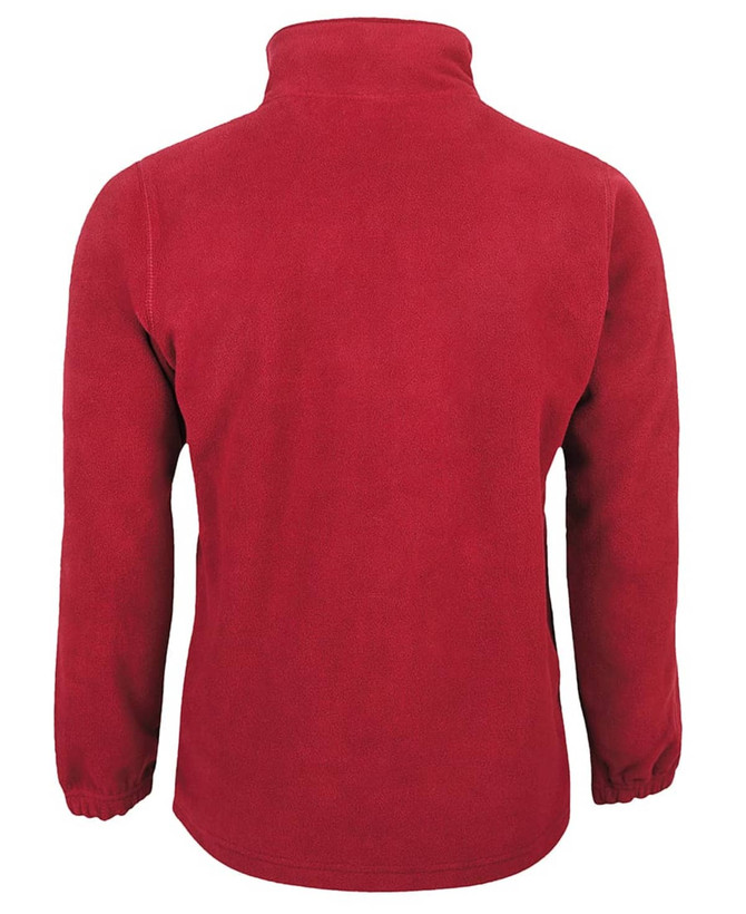 A red polar fleece jacket with a high collar and long sleeves, featuring an invisible logo.