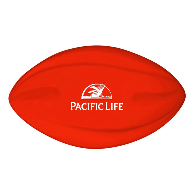 A red Spyro football featuring a smooth, curved design and a logo on one side.