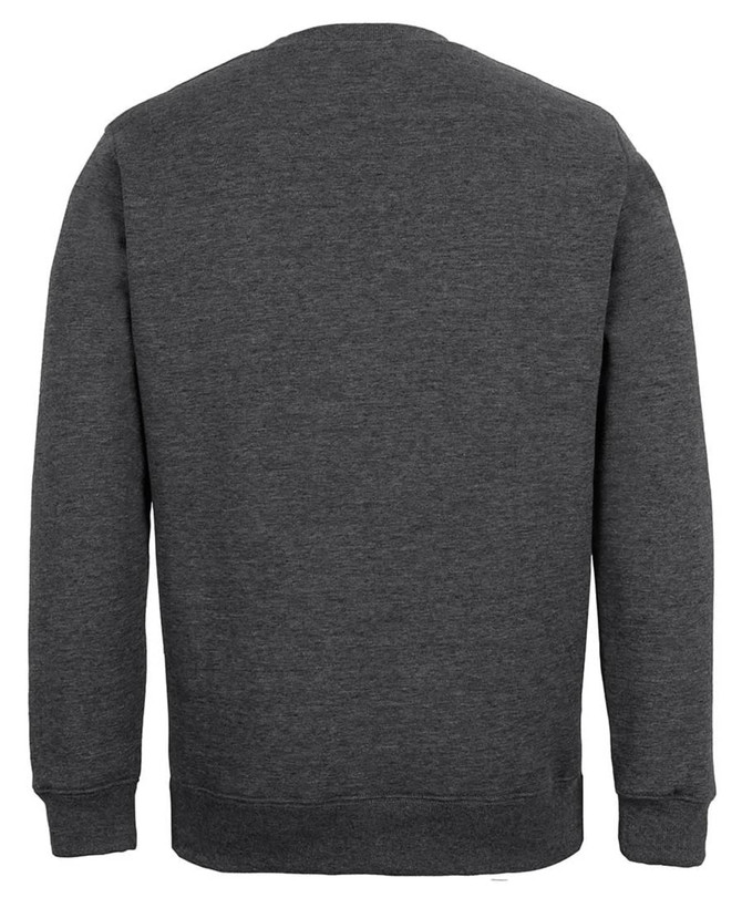 A grey jumper made of soft fabric with a crew neckline and long sleeves. It features a subtle logo on the side.
