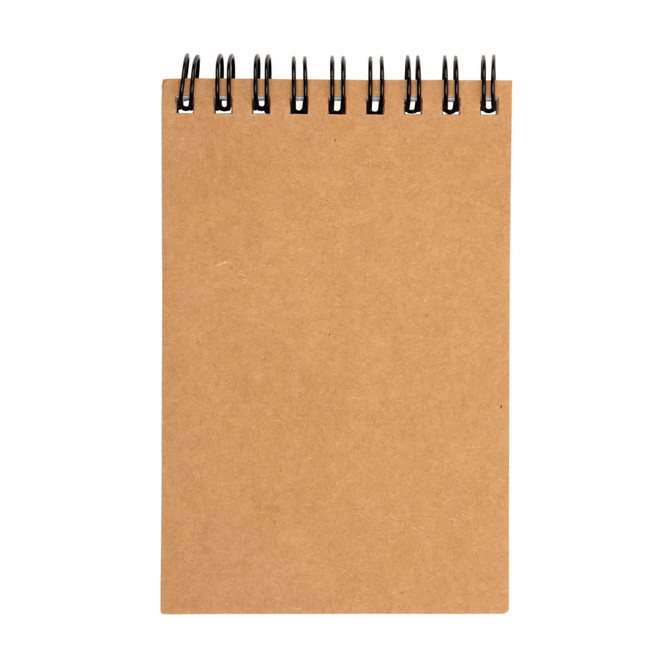 A Survey Spiral Pocket Notebook featuring a plain, brown kraft cover and a spiral binding at the top.
