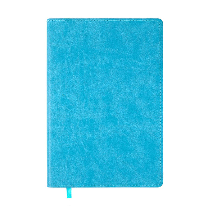 A turquoise Genesis A5 Notebook with a smooth cover and a ribbon bookmark.