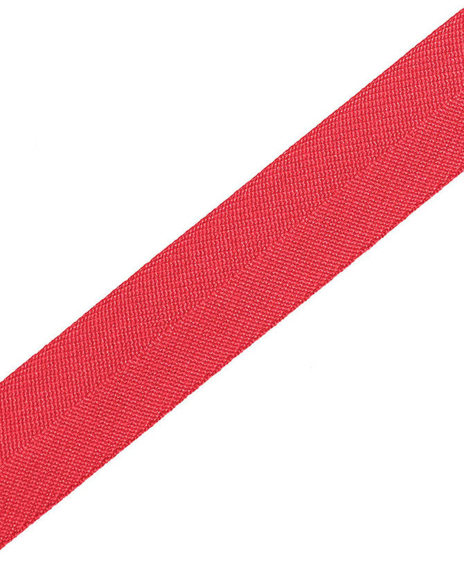 A red cross back apron strap made from durable material, featuring a smooth texture and a logo.