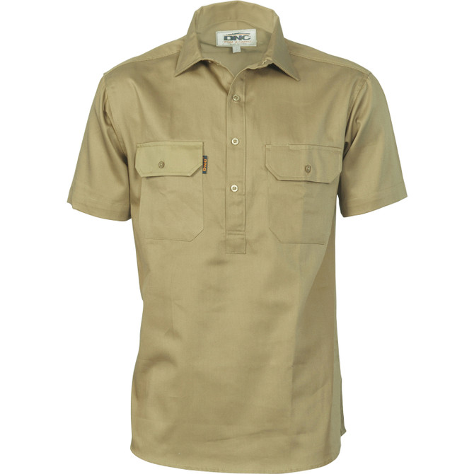 Cotton Drill Close Front Work Shirt - Short Sleeve