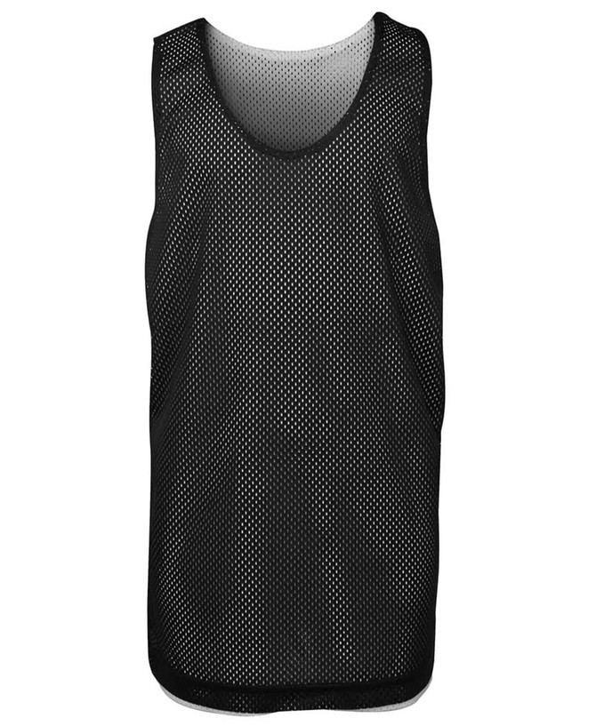 A black mesh singlet featuring a breathable design and a classic sleeveless style. It has a logo on the front.