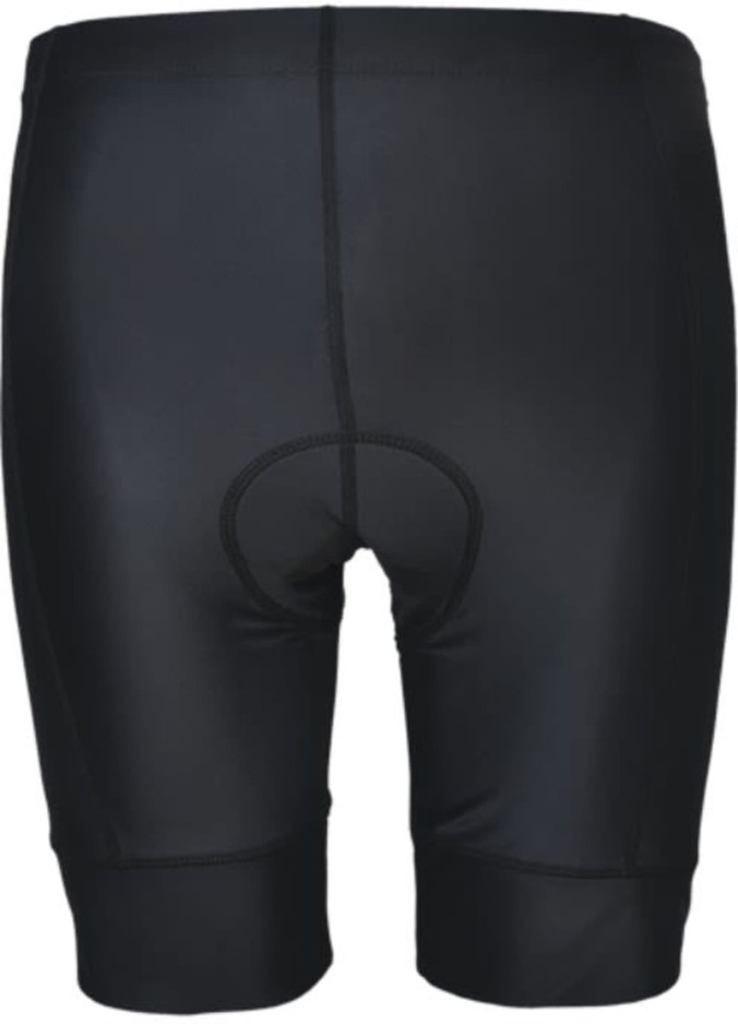 Men's cycling shorts in black, featuring a padded insert and a logo. Designed for comfort during cycling activities.