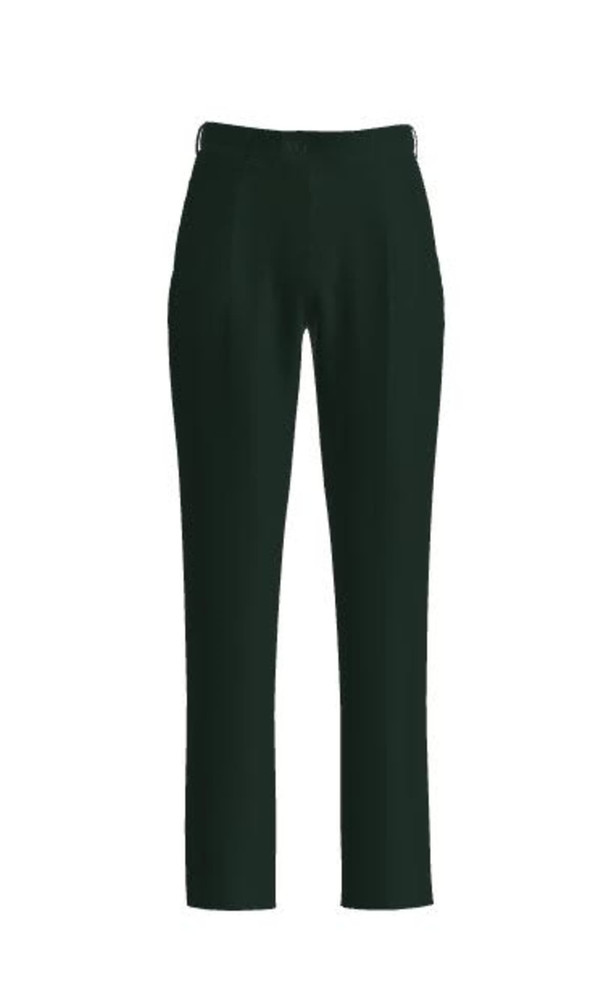 Tailored school trousers in dark green, featuring a FlexiWaist design. Includes branding on the waistband.