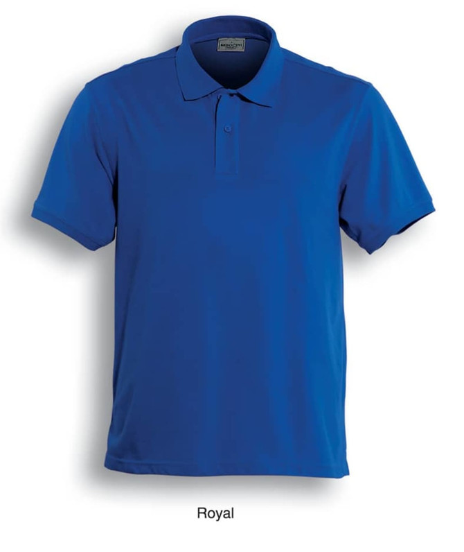 A royal blue ladies' classic polo shirt with a collar and a logo.