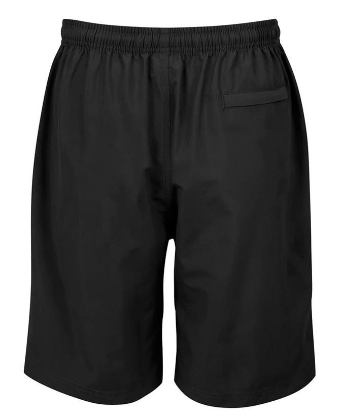 Black sports shorts with an elastic waistband and a small pocket on the back. Features a simple design with no visible logos.
