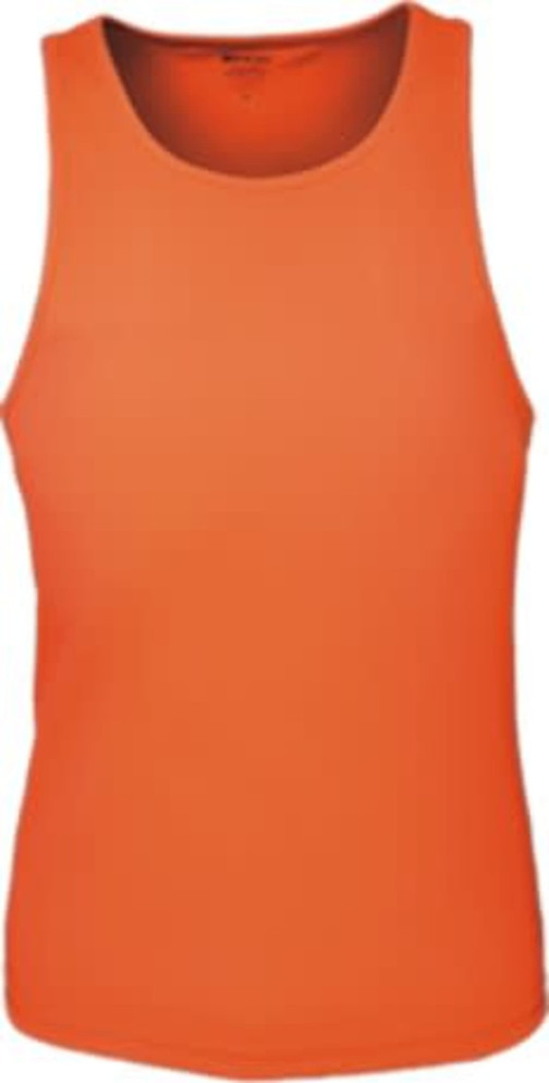 An orange ladies' singlet with a brushed action back design, featuring a logo.