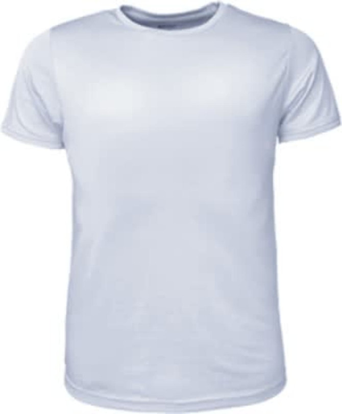 A light blue kids' brushed tee shirt with a round neck and short sleeves, featuring a logo.