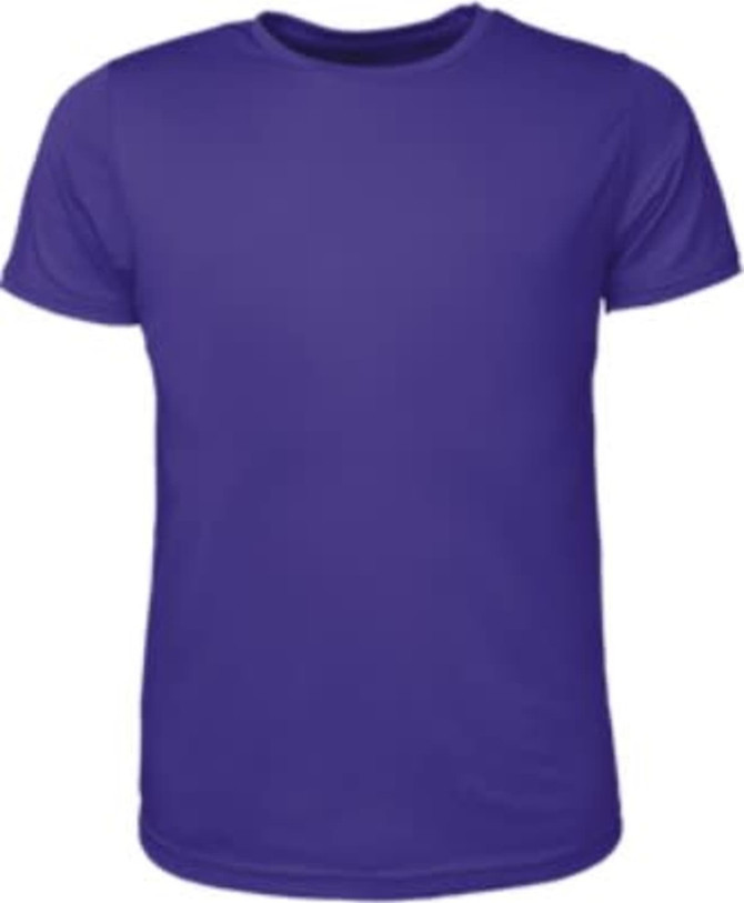A purple kids' brushed tee shirt featuring a round neckline and short sleeves, with a logo on the front.