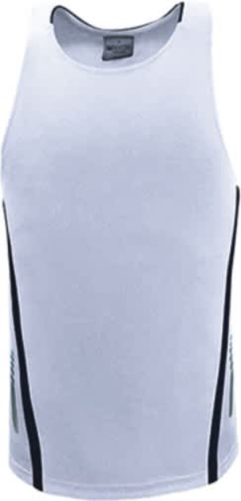 A grey unisex elite sports singlet featuring black side accents and a logo. Suitable for athletic wear.