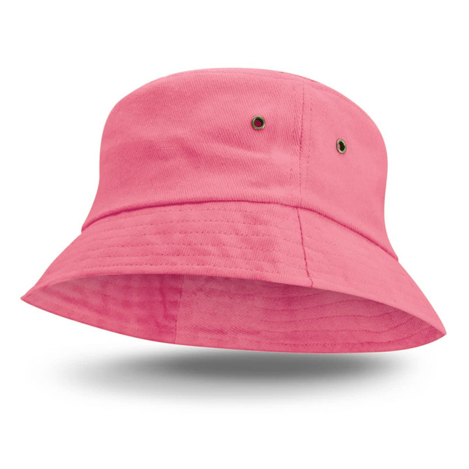 A pink Bondi Bucket Hat with a wide brim and side ventilation holes.