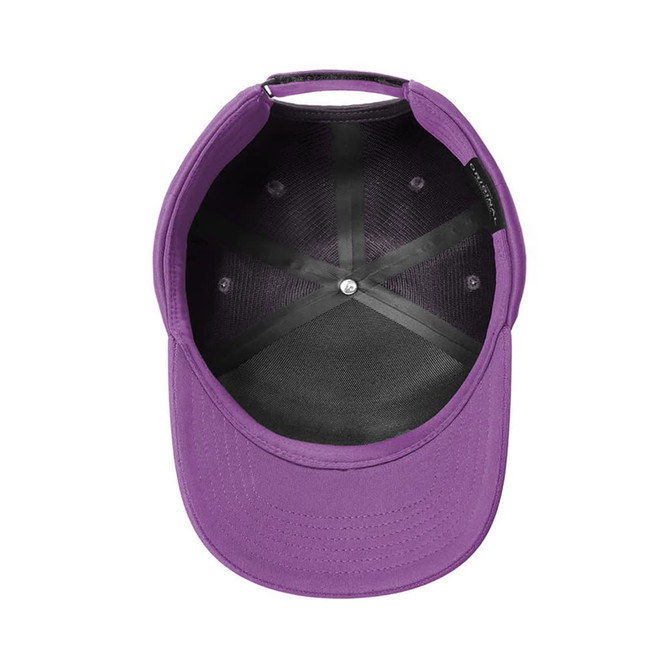 A purple seam-free tech cap with a black interior. The cap features a logo on the side.