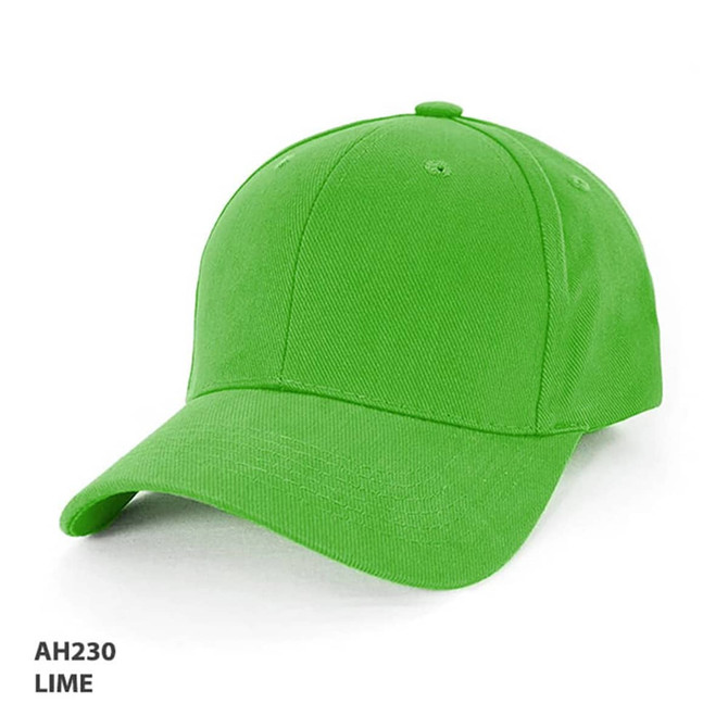A bright lime green heavy brushed cotton cap with a curved brim and a logo on the front.