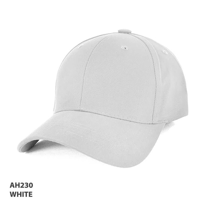 A heavy brushed cotton cap in white, featuring a curved peak and a logo on the front.