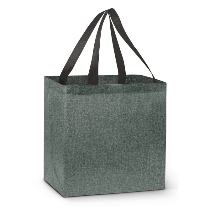 A green heather tote bag with black handles, featuring a simple, unadorned design.