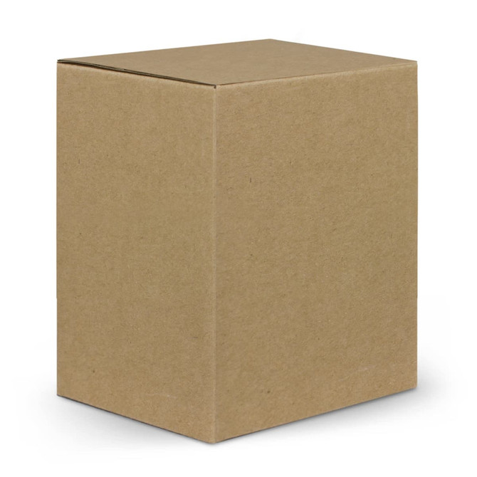 A plain brown cardboard box, square in shape, featuring a smooth surface and no visible branding or text.