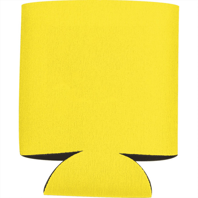 A drink insulator in bright yellow with a collapsible design, suitable for 350ml beverage cans.