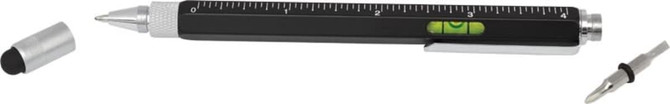 A black and silver DIY stylus pen with a ruler, removable cap, and interchangeable tip.