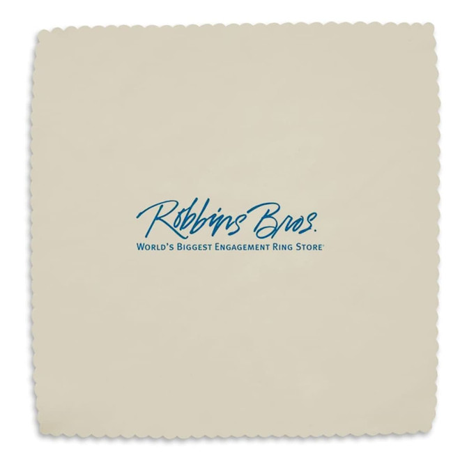 A square mini microfibre cleaning cloth in beige, featuring a logo in blue.