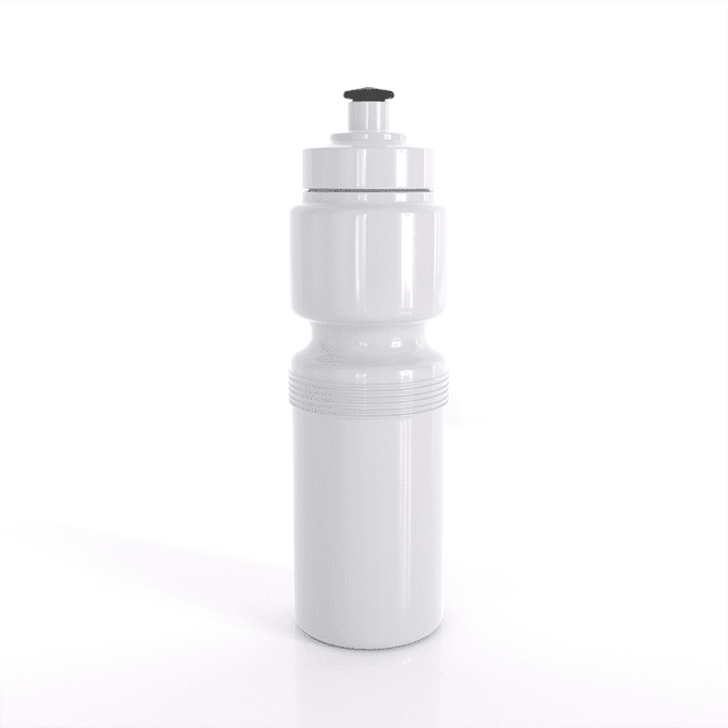 A drink bottle in white with a screw top and a logo. It has a capacity of 450ml.
