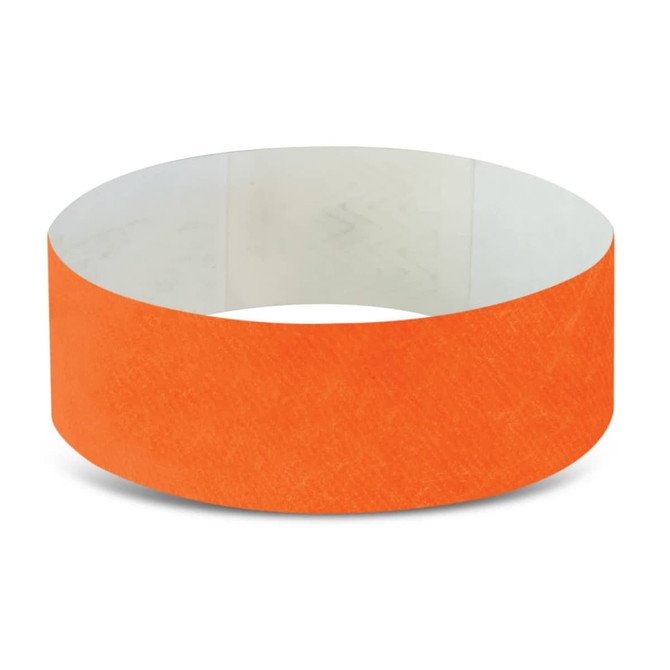 An orange Tyvek event wristband designed for exhibitions and events.