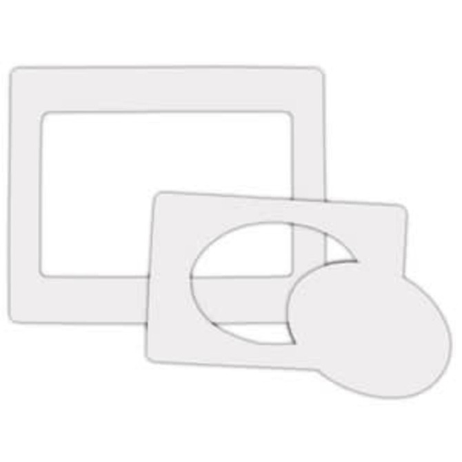Clear magnetic photo frames in rectangular and circular shapes, designed for displaying photographs.