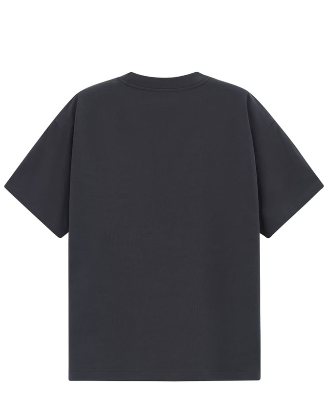 A unisex heavy cotton oversized tee in a dark colour with a plain back and short sleeves.