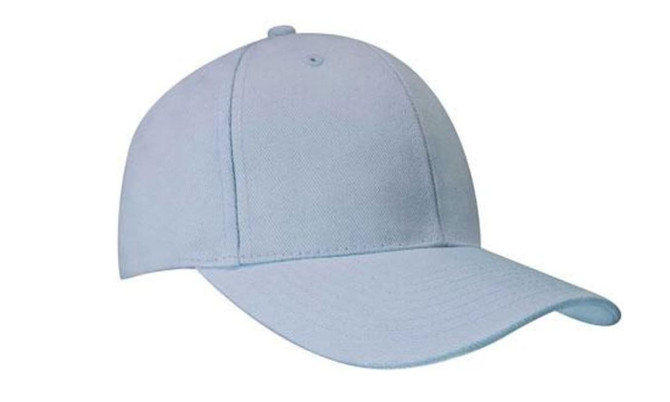 A light blue cap with a structured design and a curved brim, featuring a logo on the front.