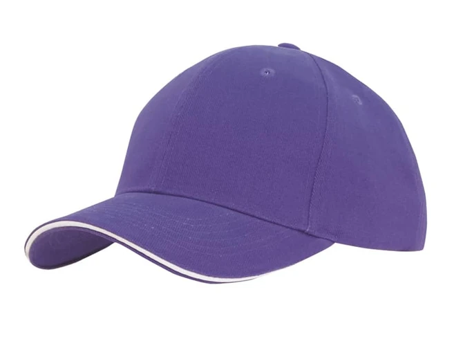 A purple cap with a sandwich trim and a curved brim, featuring a logo on the side.