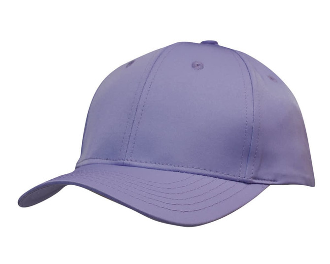 A lilac baseball cap with a rounded crown and a curved brim. It features stitching details and has a logo.