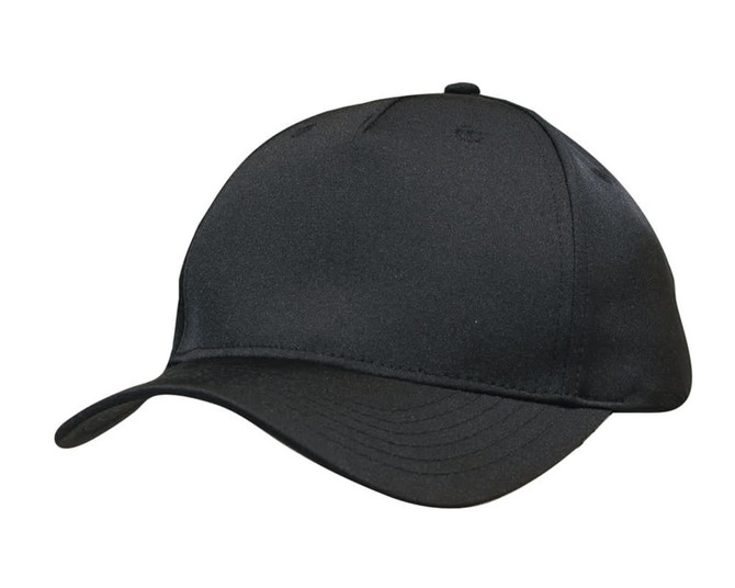 A black sports cap with a sleek design and curved brim, featuring a logo on the front.