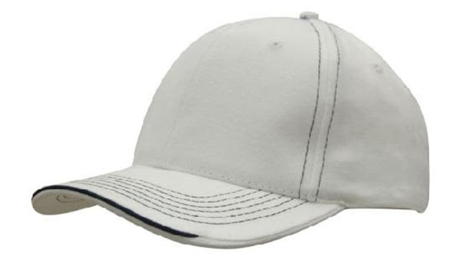 A light grey cap with contrasting stitching and an open lip sandwich design, featuring a logo on the front.