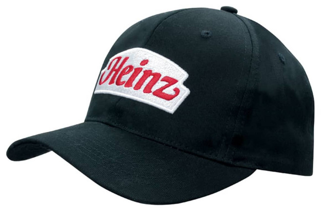 A black cap featuring an embroidered logo on the front.
