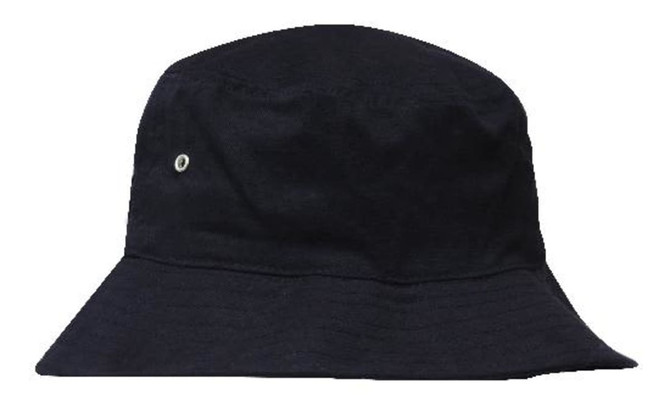 A child's brushed sports twill bucket hat in navy blue, featuring a small logo.