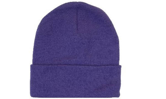 Acrylic beanie in a vibrant purple colour, featuring a folded cuff and a subtle logo.