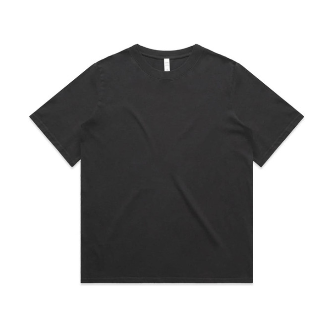A black t-shirt with a relaxed fit and short sleeves. The shirt features a label at the neck and has a plain design.