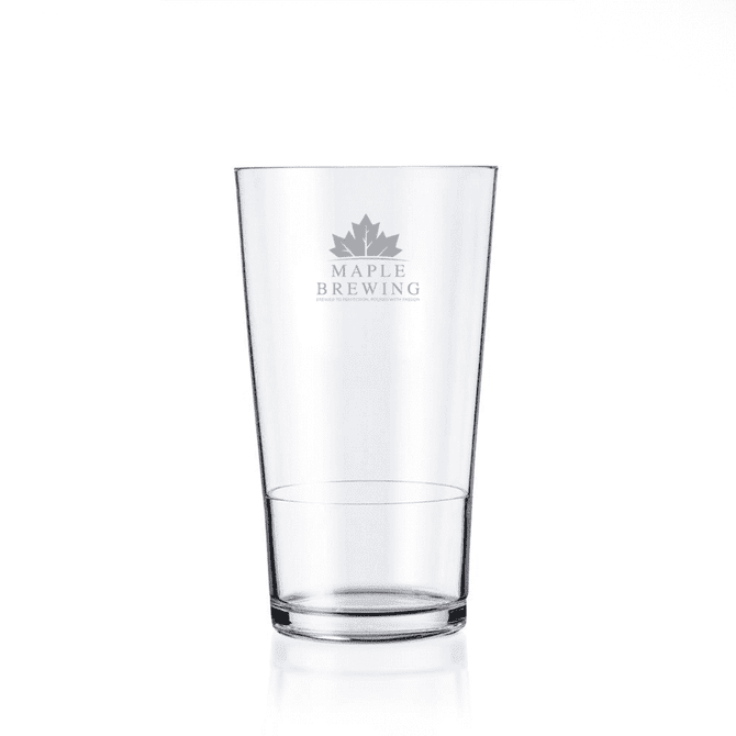A drink bottle featuring a clear, tall highball glass with a logo on the front.